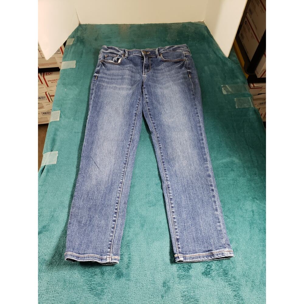 Loft Jeans Size 8 Womens Blue Denim Pants Stretch Mid Rise Ladies Cuffed Crop